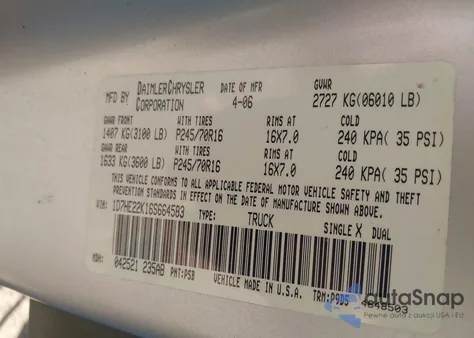 2006 Dodge Dakota St из США, поврежденный, VIN 1D7HE22K16S664583